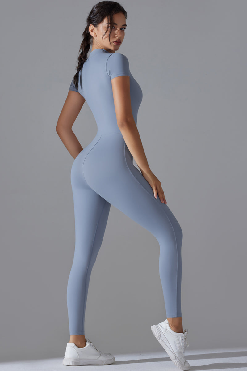 Seamless Women'S Half Zip Short Sleeve Jumpsuit