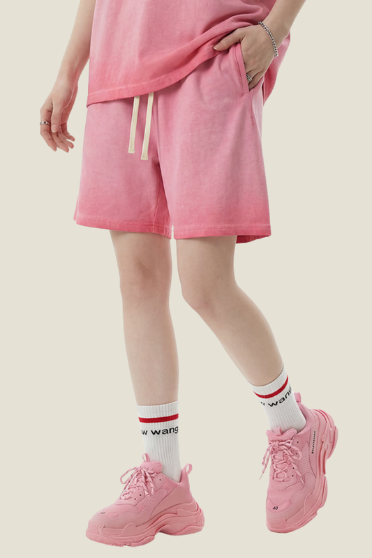 Unisex 320G Cotton Shorts - Washed Ombre Drawstring 5-Inch