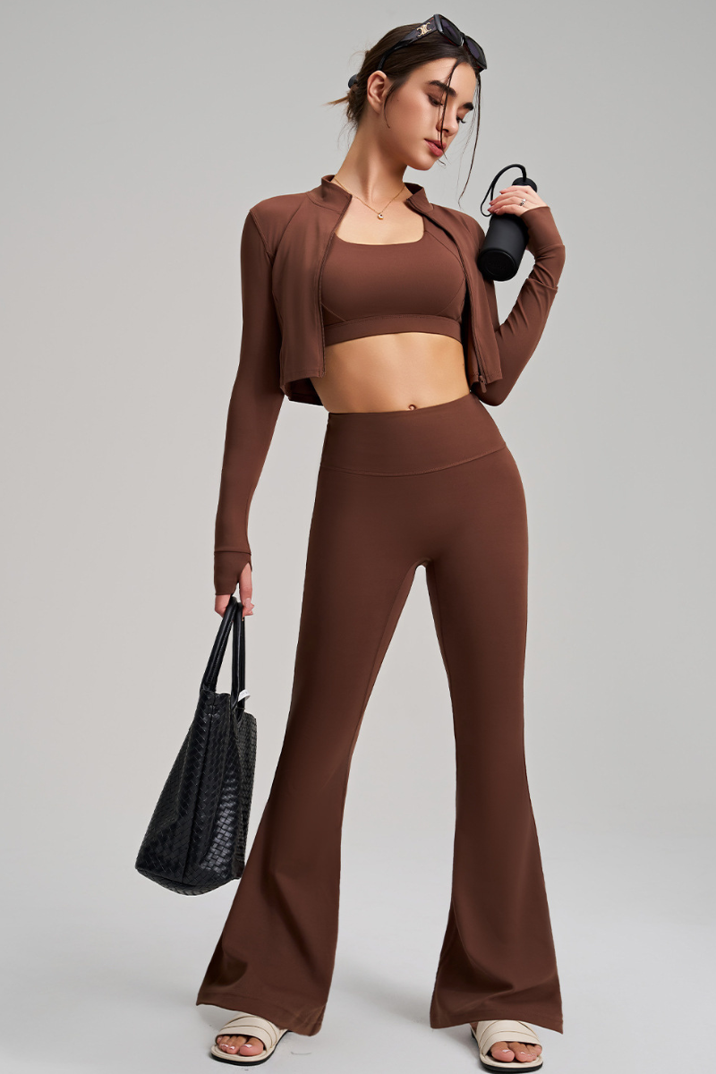 Women Sculpt Jacket Thin-Strap Bra Flared Pants 3-Piece