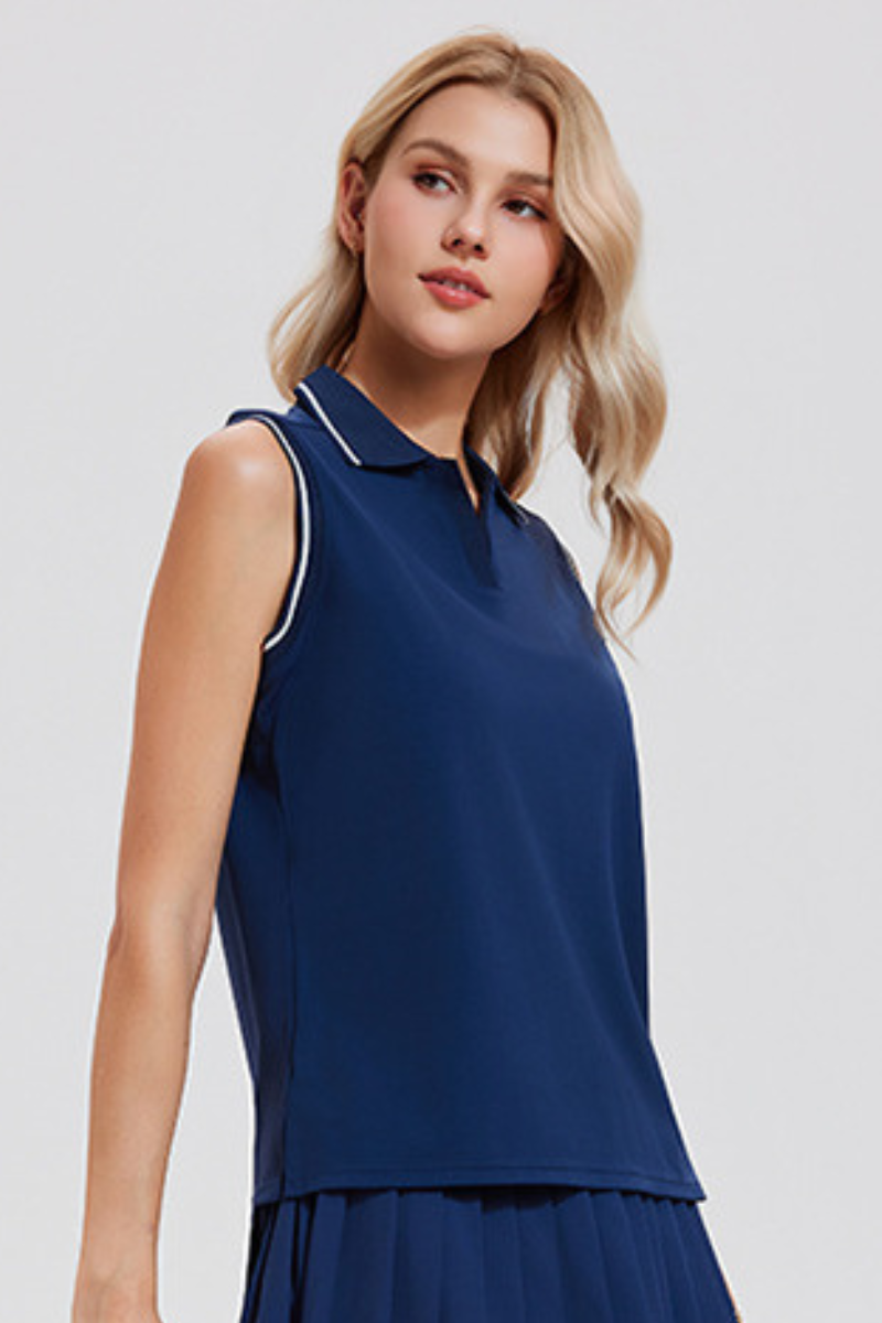 Women's Color Block Sleeveless Polo Athletic Tennis Tank Top
