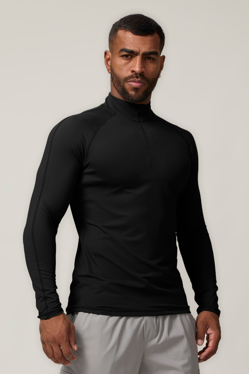 Men's Half-Zip Mock Neck Quick-Dry Athletic Long Sleeve T-Shirt