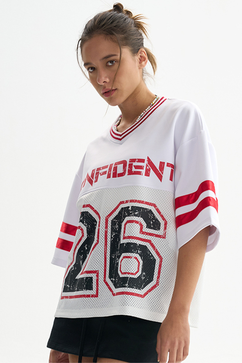 Unisex V-Neck Striped Mesh Athletic Football Jersey Tee