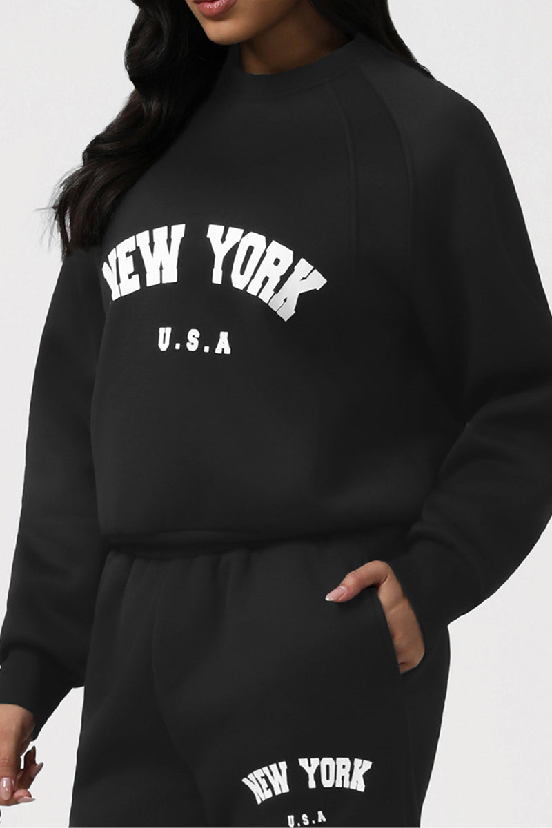 Women Fleece Letter Print Sweatshirt