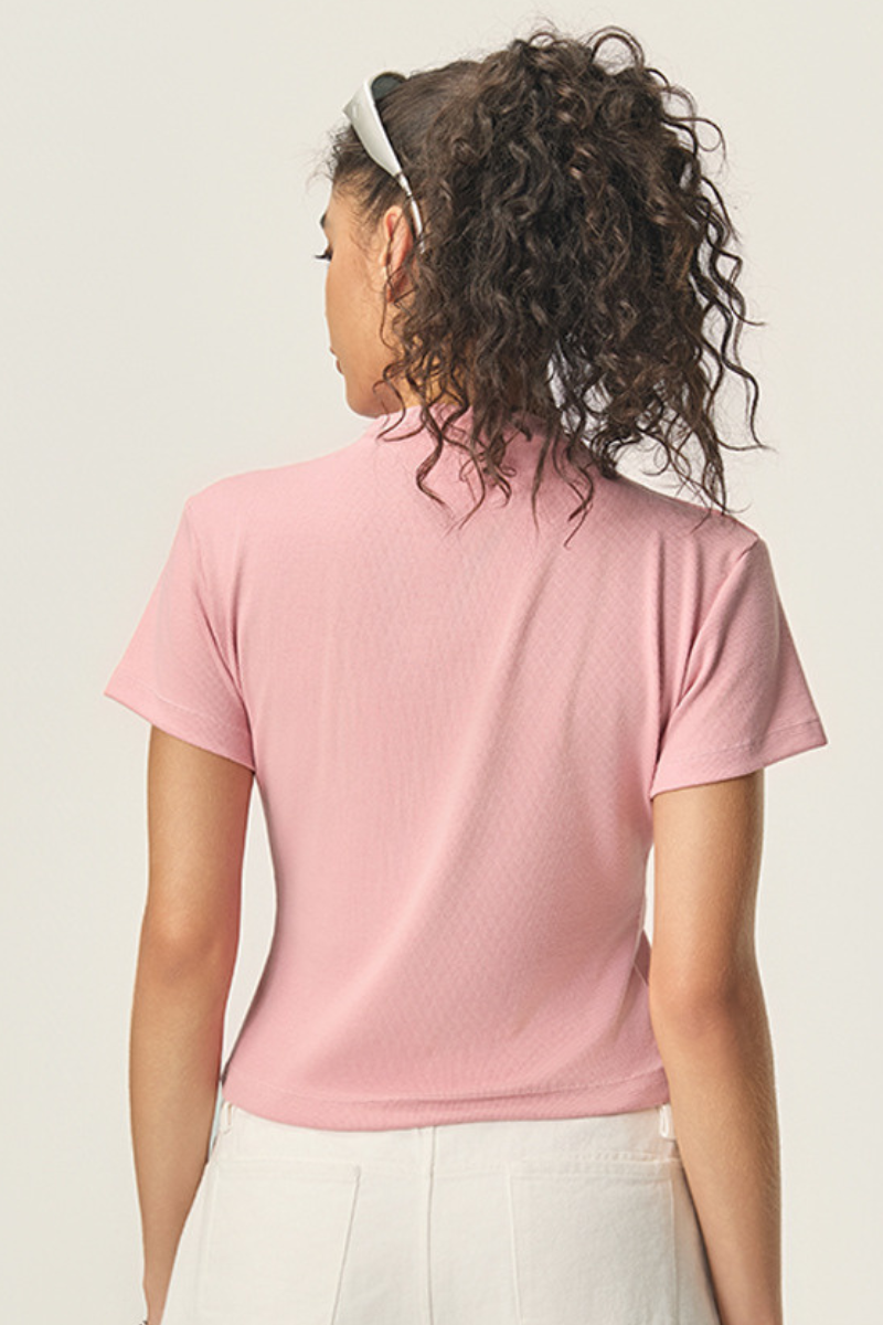 Women's 260g Mock Neck Soft Stretch Multicolor Slim Tee