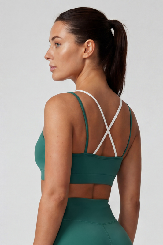 Women's Color Block Crisscross Back Thin Strap Sports Bra