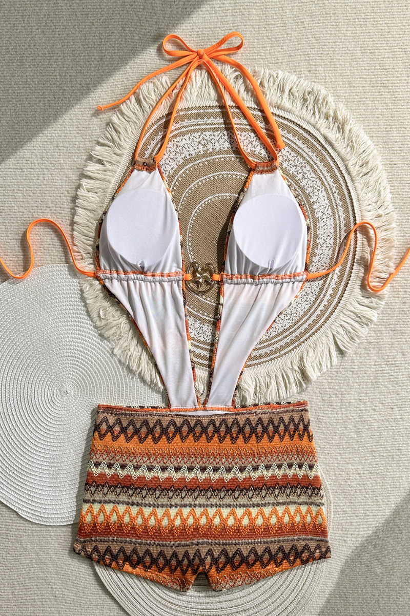 Women's Bohemian Cutout Waist Halter Romper Swimsuit
