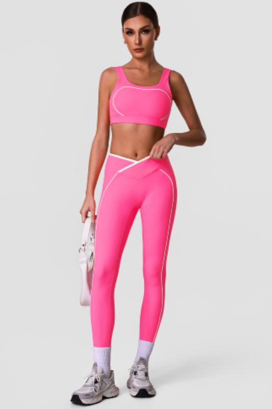 Women's Contrast Line Sports Sets:Bra And V-Waist Leggings