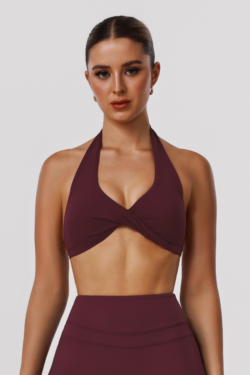 Women's Halter Wire-Free Built-in Pads Yoga Bra - Solid