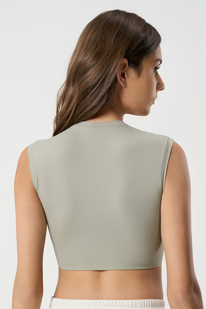 Women Round Neck Naked-Feel Moisture-Wicking Crop Yoga Sports Tank Top