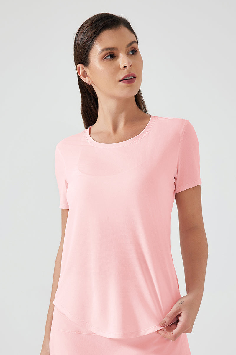Women Lightweight Breathable Slim-Fit Quick-Dry Yoga Fitness Short-Sleeve Top