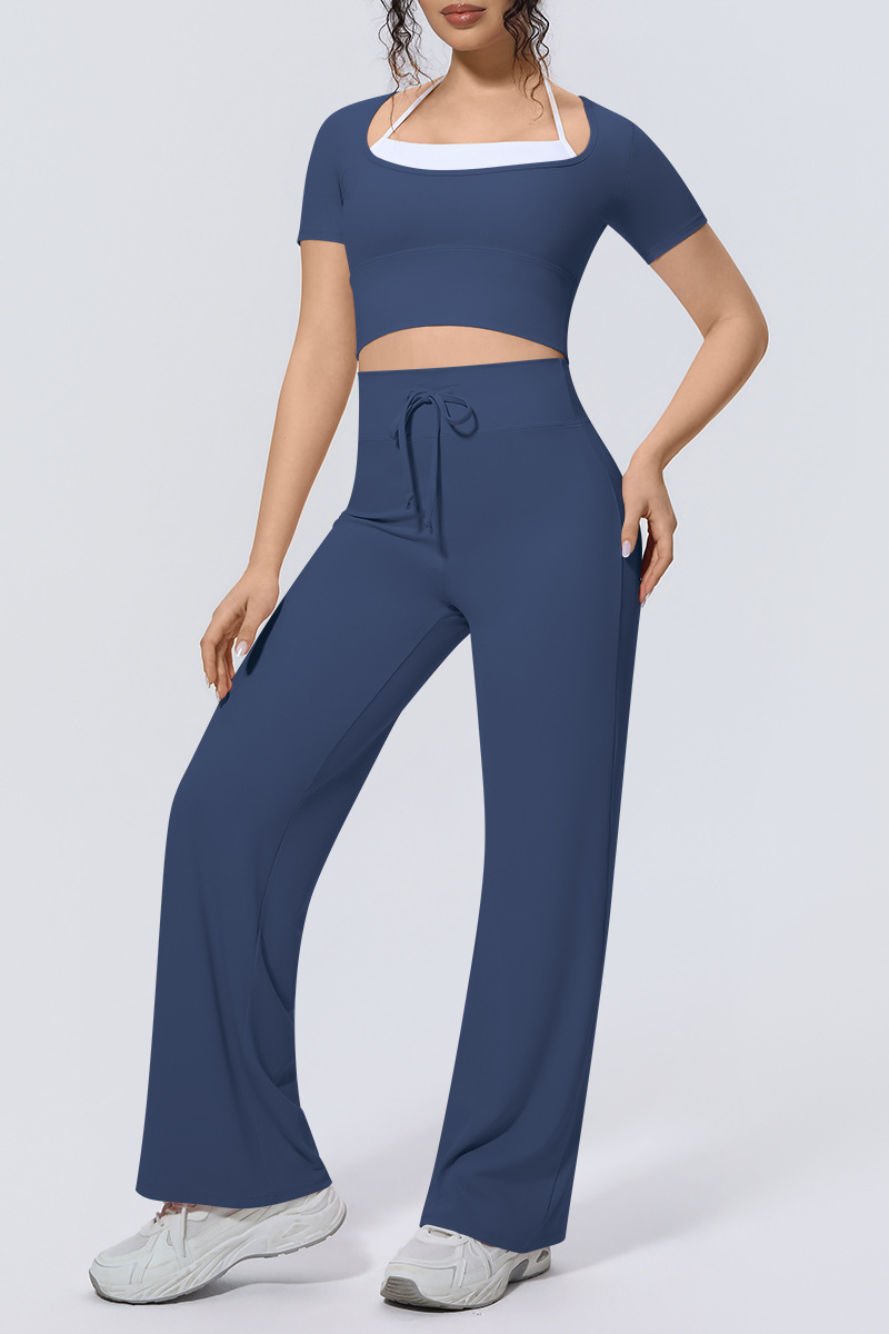 Women's Athletic Sets:Cropped T-shirt And Straight Leg Pants