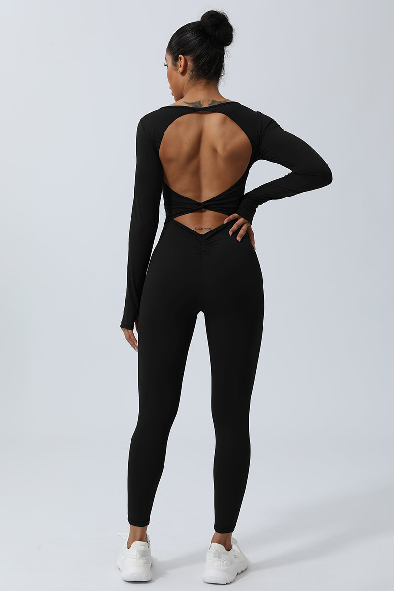 Women Square Collar Backless Sport Jumpsuit