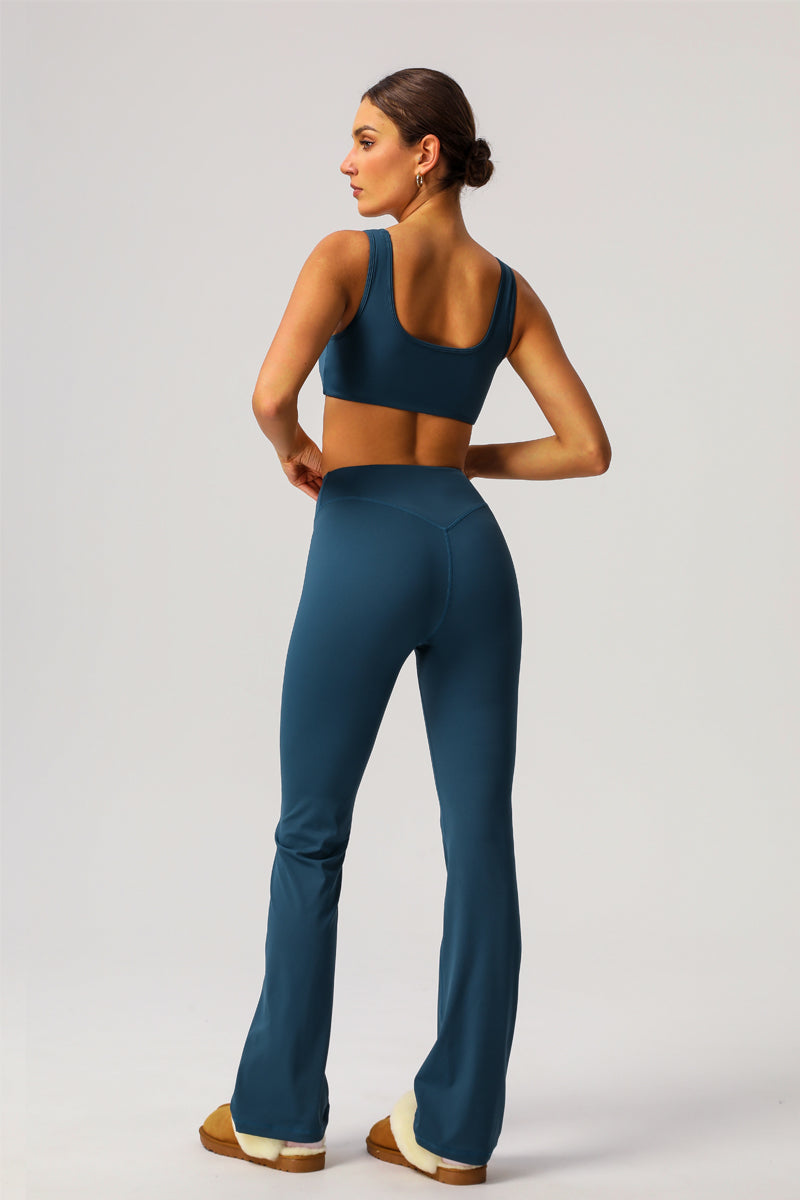 U-shaped back sports bra + micro flared pants 2-piece set