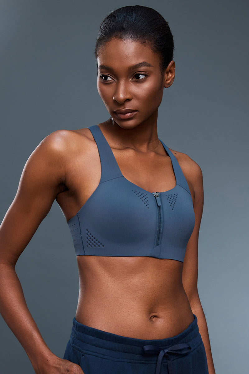 Women Front-Zip High-Impact Support Adjustable-Strap Sports Bra