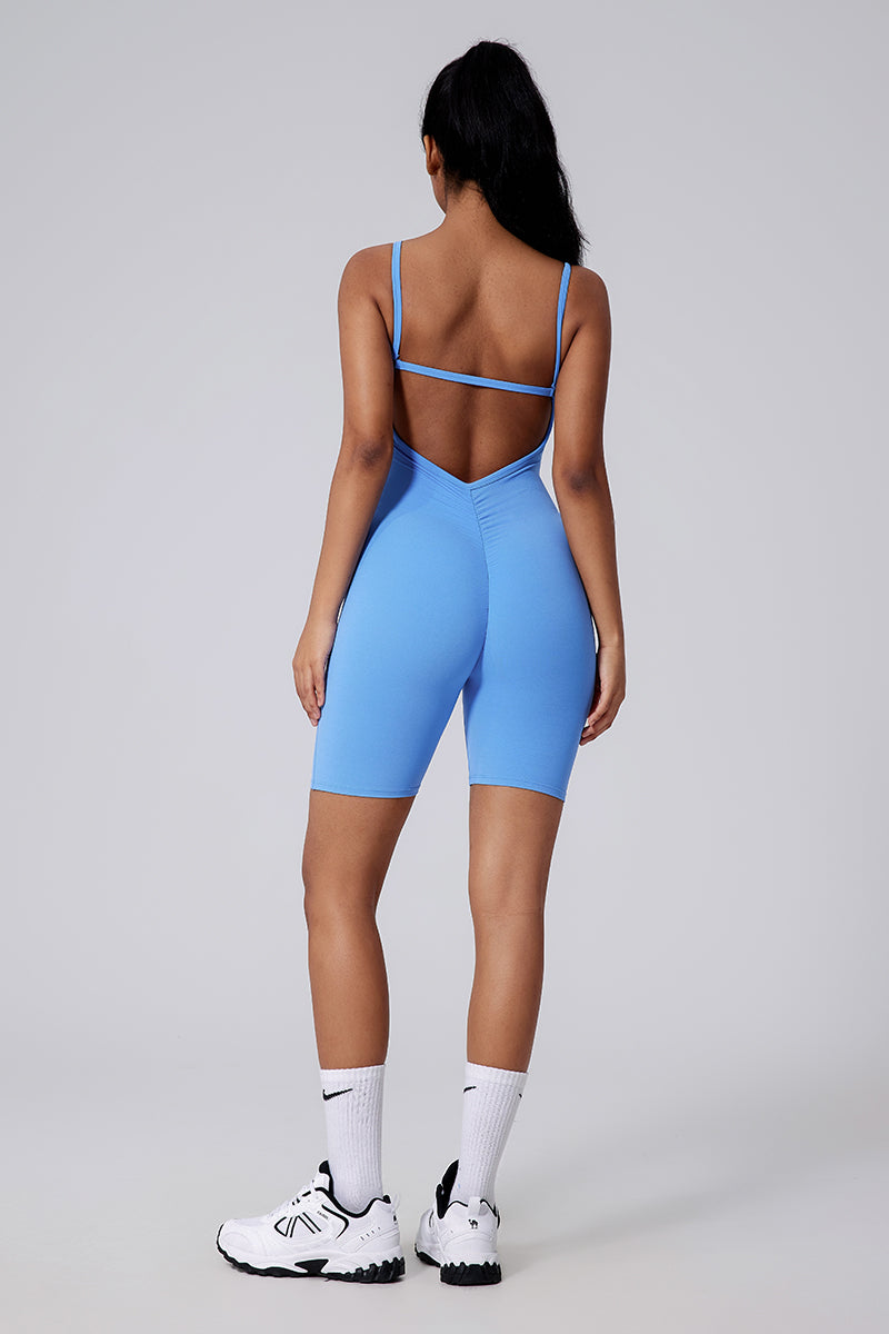 Women Cutout Back Ruching Built-In Bra Yoga Dance Slim Fitness Bodysuit