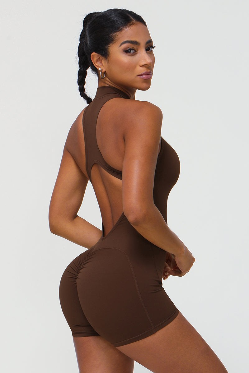 Women Half Zipper I-Back Sport Jumpsuit