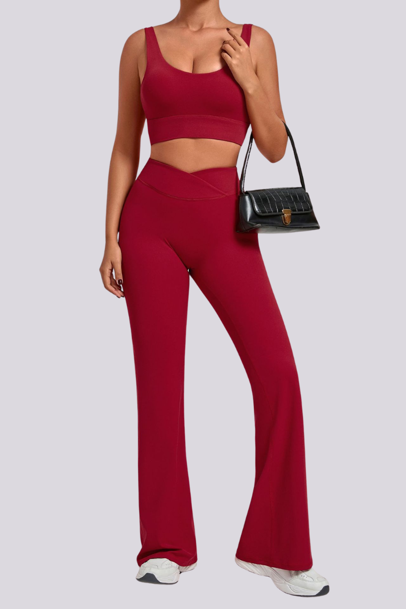 Women's Backless Bra And Cross Waist Flared Pants Sets