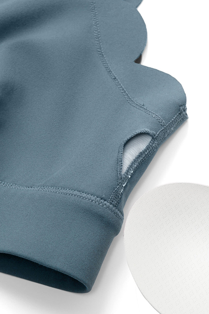 Women's  Solid Scalloped Edge V-Neck Sports Bra