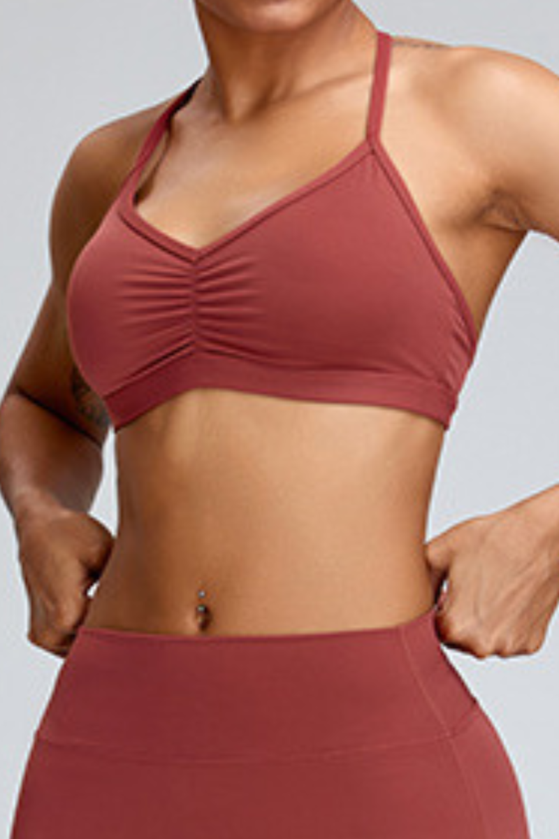 Women's Athletic Front Ruched Cross-Back Yoga Sports Bra