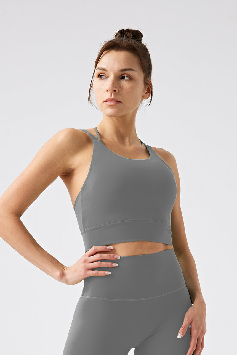 Women Eco-Friendly Thin Straps With Bra Pads One-Piece Back Running Fitness Yoga Sports Bra