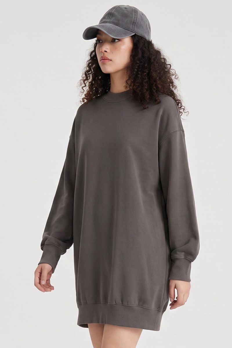 Women's Fall 100% Cotton Drop-Shoulder Long Sweatshirt Dress