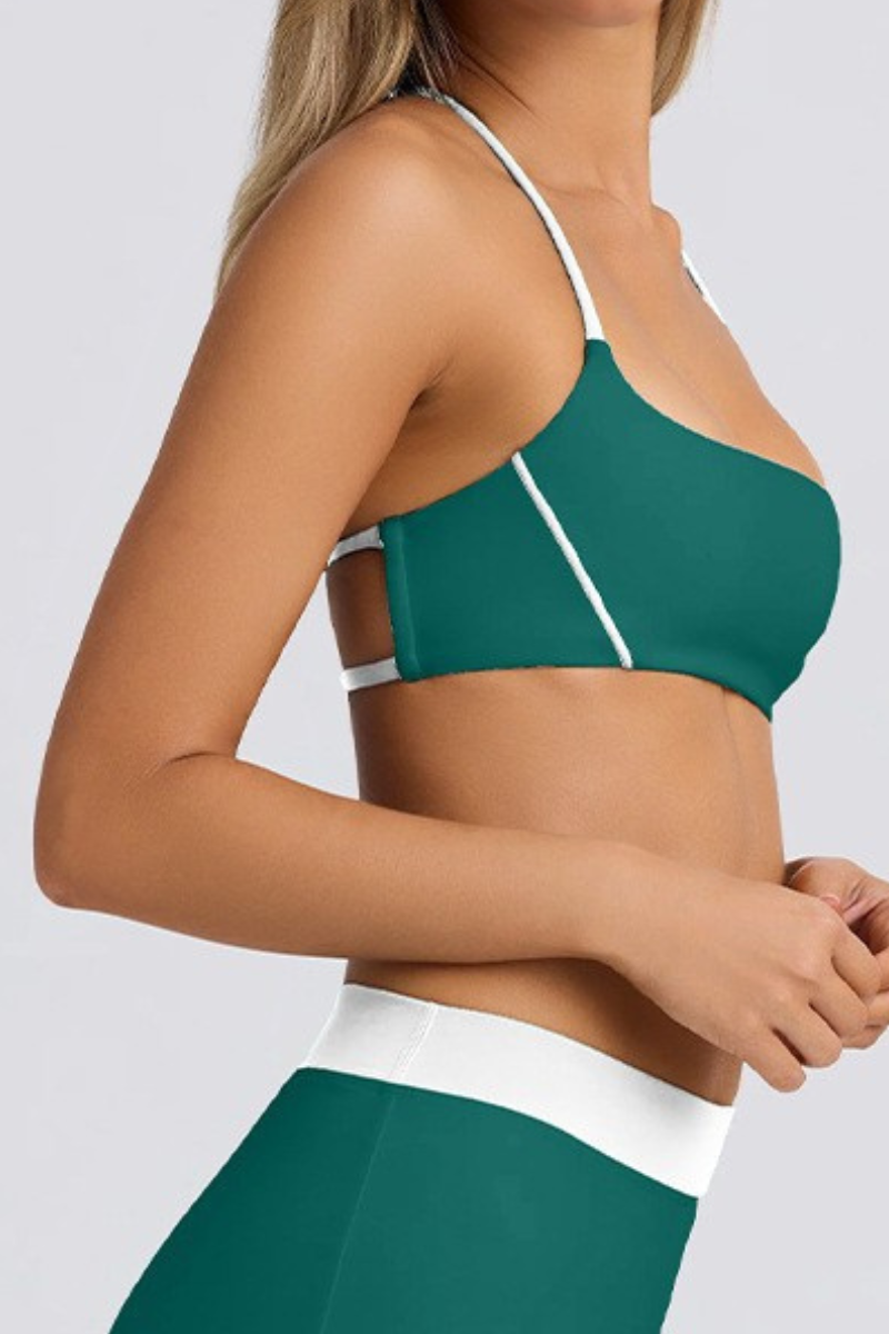 Women's Contrast Halter T-Back Square Neck Sports Bra