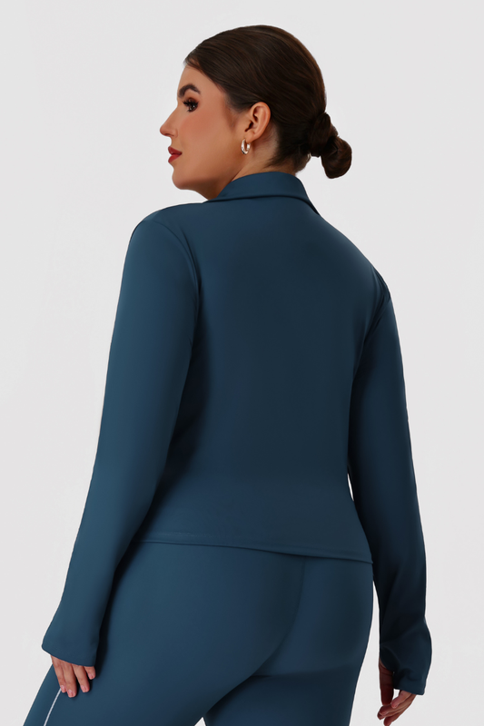 Plus Size Women's Stand-Collar Color-Block Line Yoga Jacket