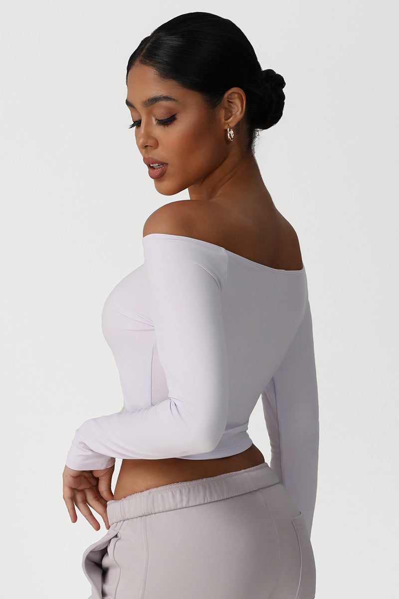 Women Off-Shoulder High-Stretch Yoga Fitness Long Sleeve Top