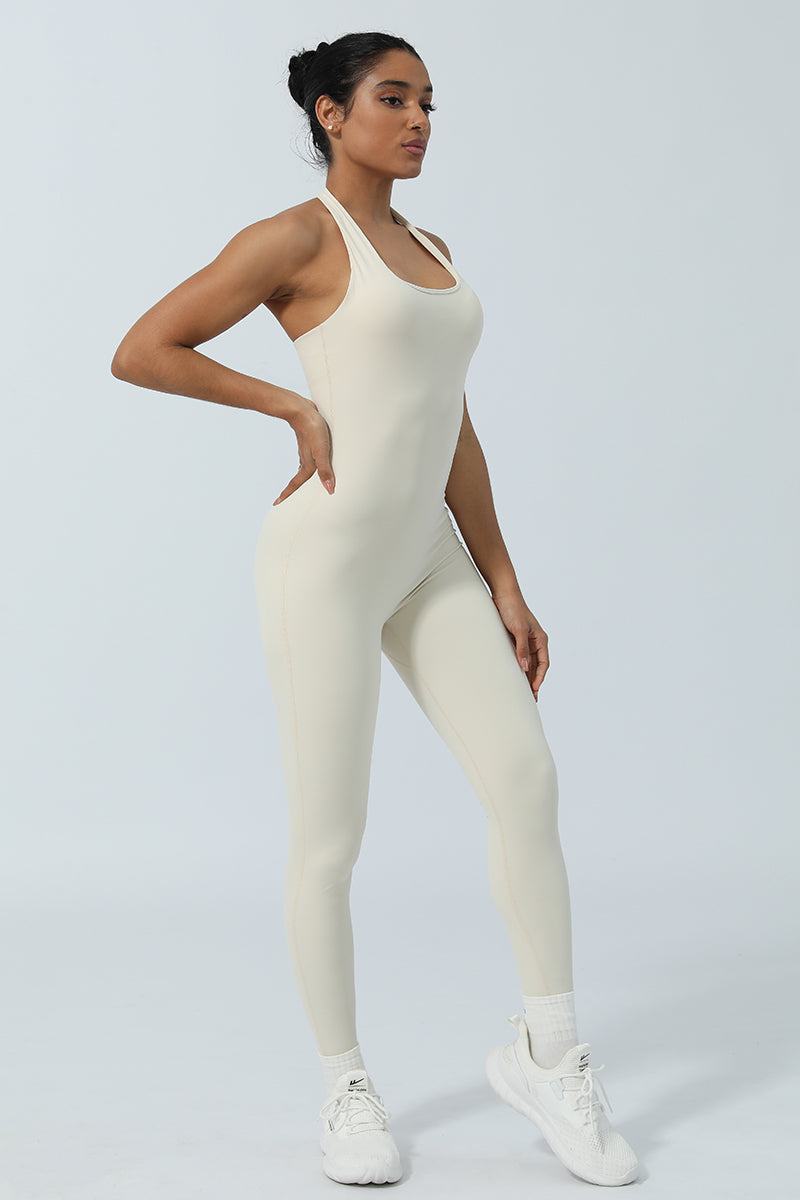 Women Halter Neck Backless Sport Jumpsuit