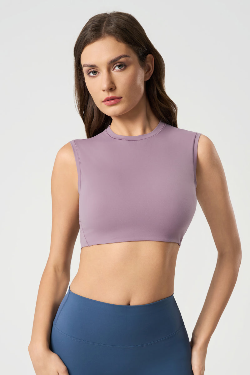 Women Round Neck Naked-Feel Moisture-Wicking Crop Yoga Sports Tank Top