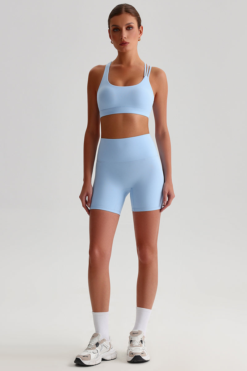 Women Naked Sensation Yoga Shorts Set: Cross-Back Bra + High-Waisted Sculpting Shorts