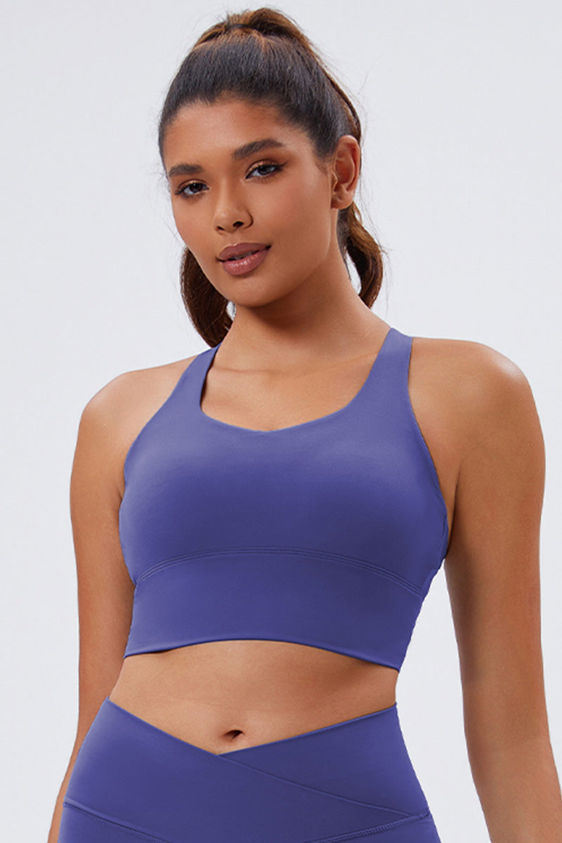 Women Eco-Friendly Fabric Gathering Cross Back Sports Running Fitness Yoga Bra