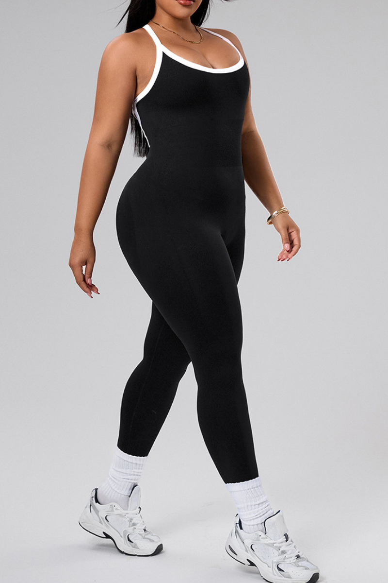 Plus Size Women's Athletic Color-Block Cross-Back Jumpsuit