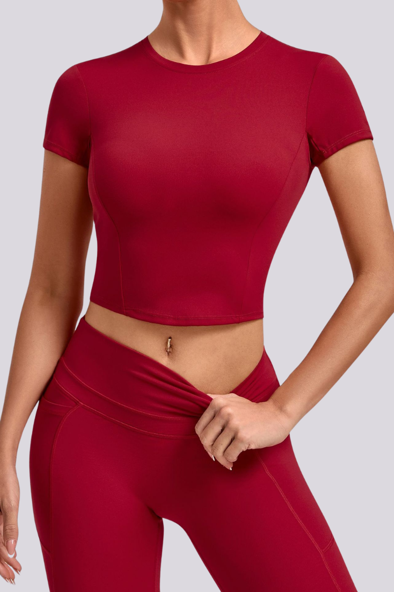 Women's Athletic Round-Neck Slim Fit Cropped T-shirt
