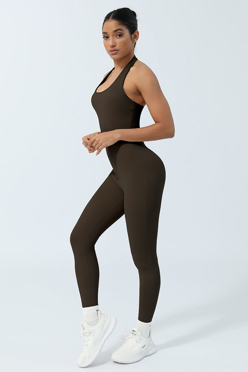 Women Halter Neck Backless Sport Jumpsuit