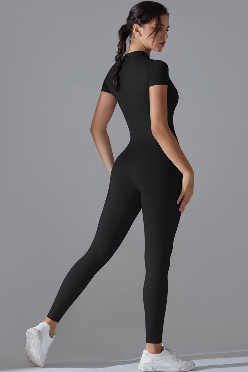 Seamless Women'S Half Zip Short Sleeve Jumpsuit