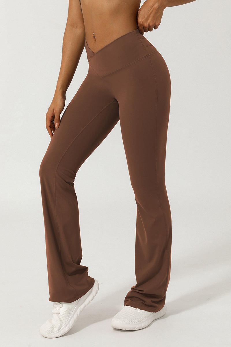 Women Sport V Cross Waist Tight Flare Yoga Dance Pants