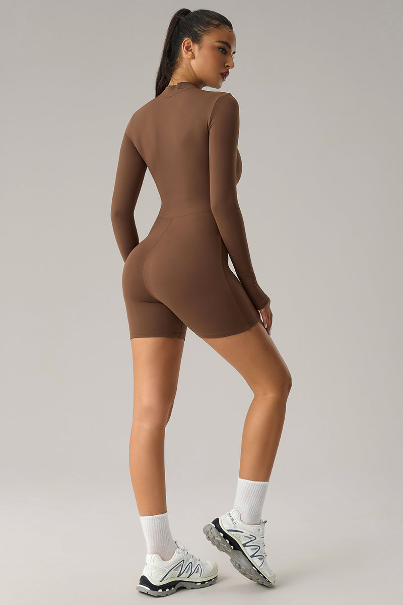 Women Long-Sleeved Front-Zip Sculpting Naked-Feel Workout High-Elasticity Yoga Bodysuit