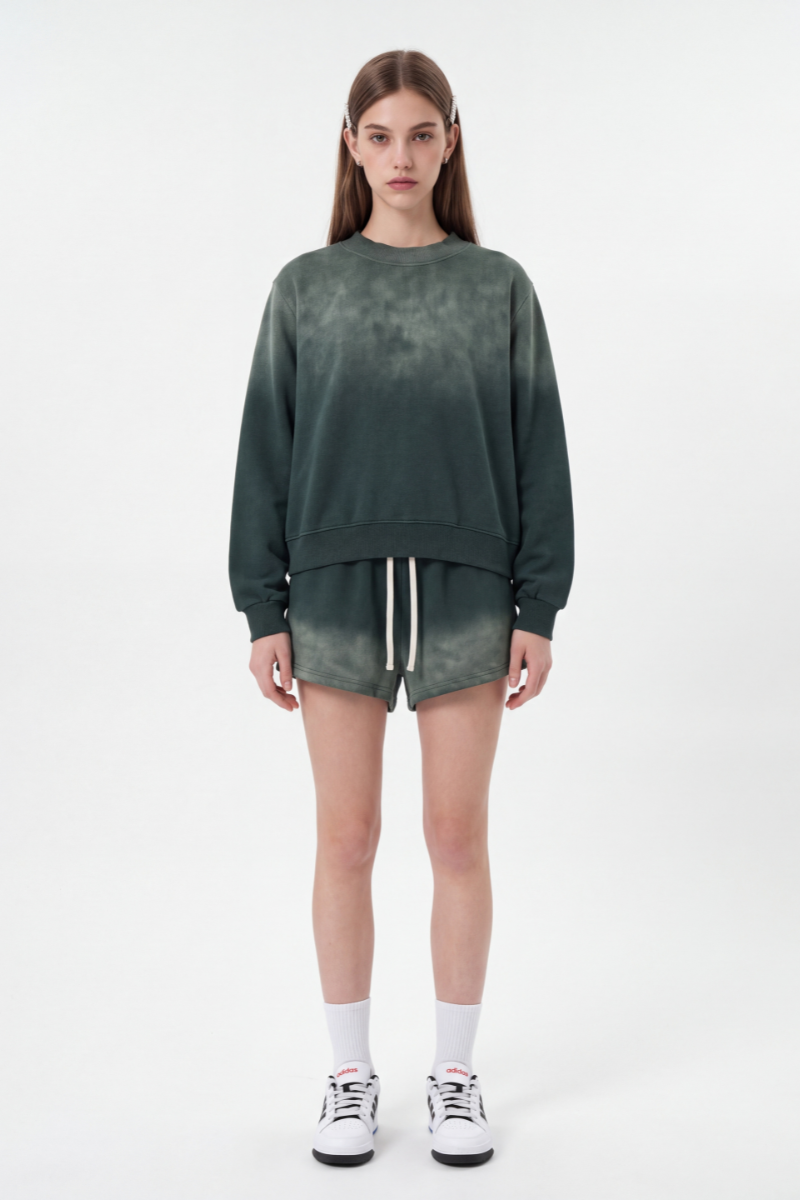 Women's Gradient Mock Neck Sweatshirt And Shorts 2 Piece Set