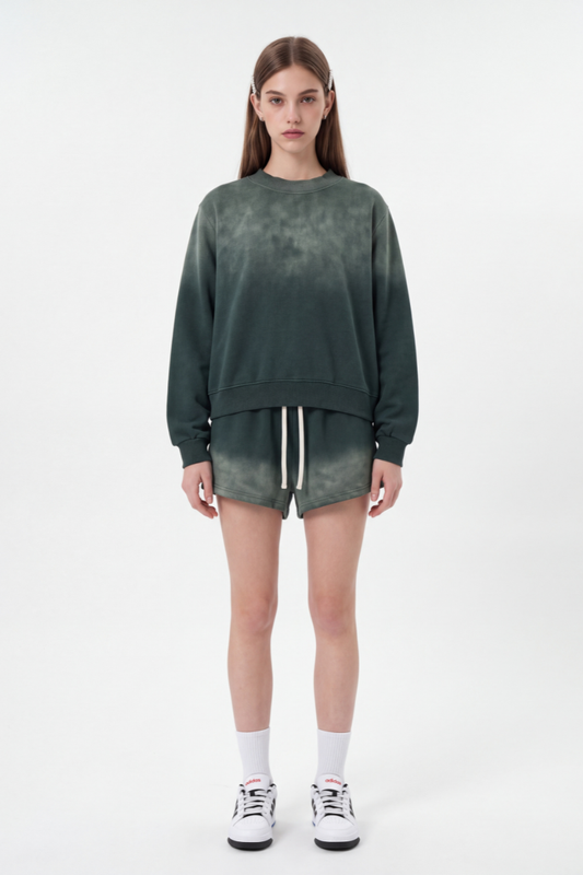 Women's Gradient Mock Neck Sweatshirt And Shorts 2 Piece Set