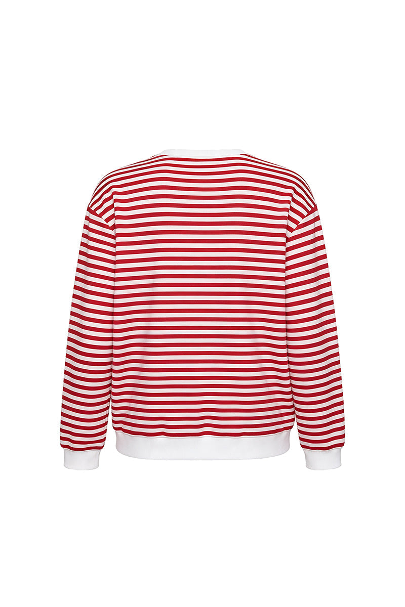 Women's Fall Striped Bow Christmas Tree Printed Pullover