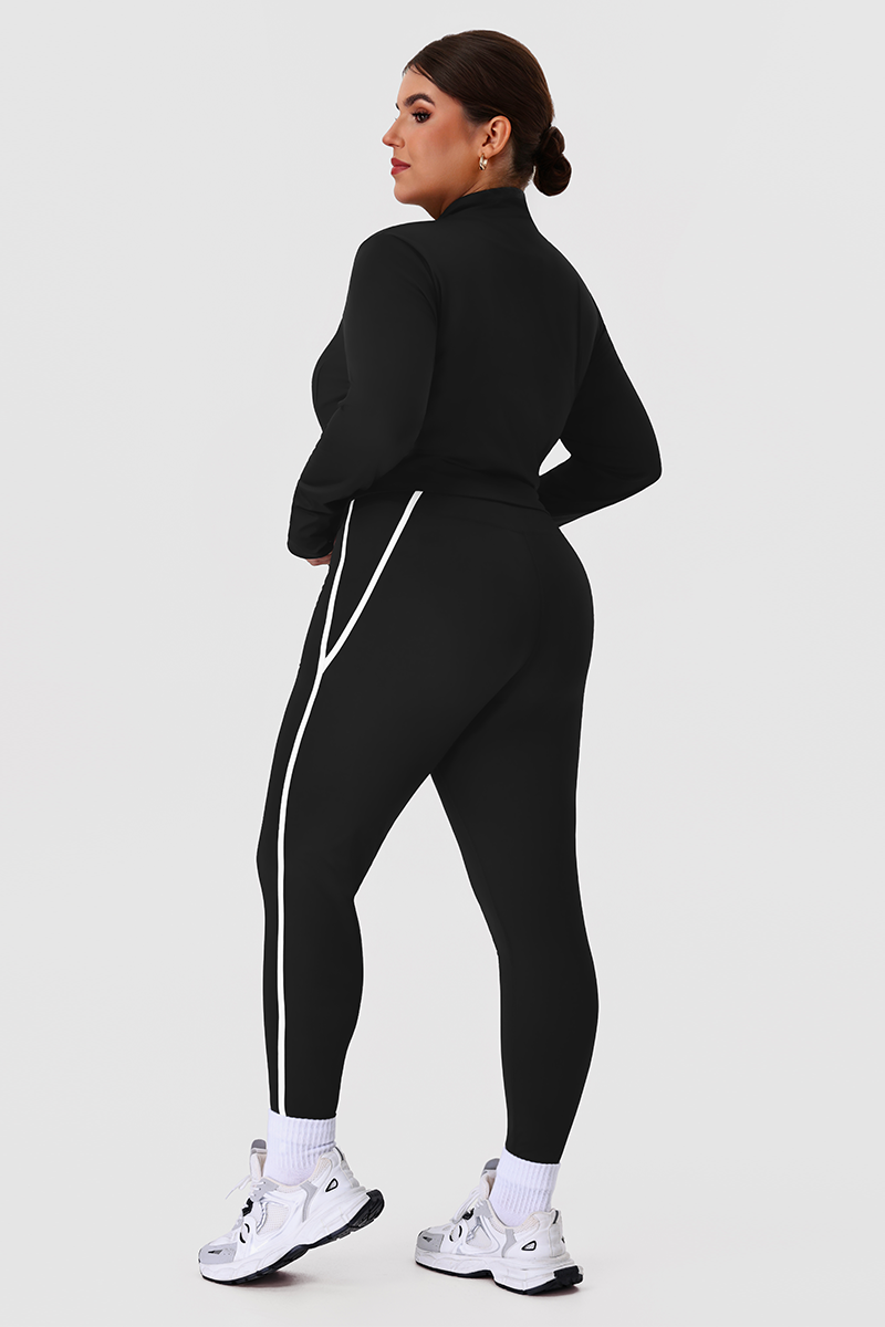 Plus Size Women's Yoga Two-Piece Set: Jacket & Side Color-Block Leggings