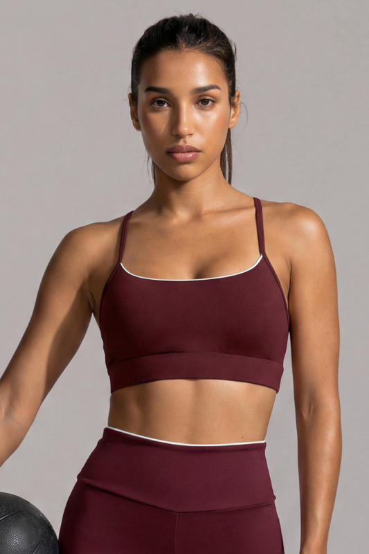 Women's Contrast Trim Y-Back Thin Strap Sports Bra