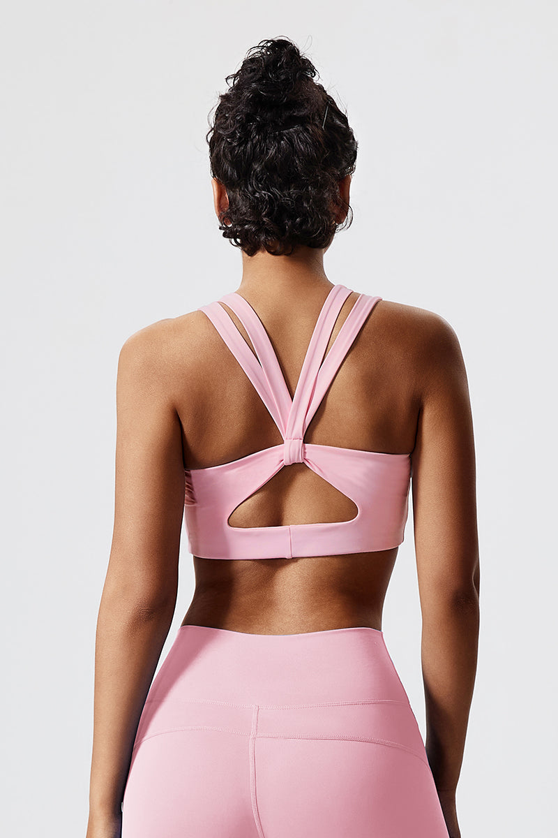 Women Eco-Friendly Recycled Fabric Outer Cross Back Hollow Sexy With Bra Pads Fitness Yoga Sports Bra