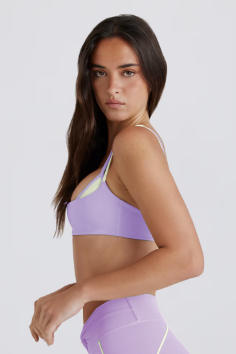 Women's Color-Block Double Thin Strap Twist Back Yoga Bra