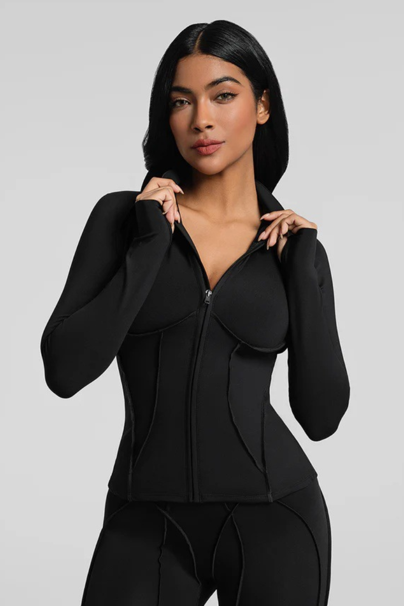 Women's Athletic Seam Detail Finger Cuffs Yoga Jacket