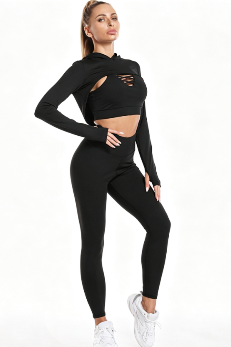 Women's 3 Piece Yoga Set:Cropped Cover Up & Bra& Leggings