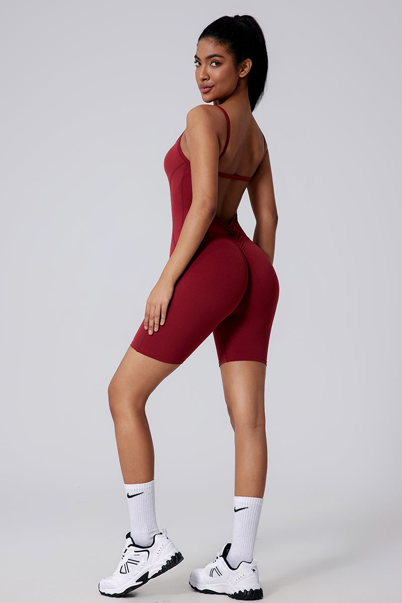 Women Cutout Back Ruching Built-In Bra Yoga Dance Slim Fitness Bodysuit