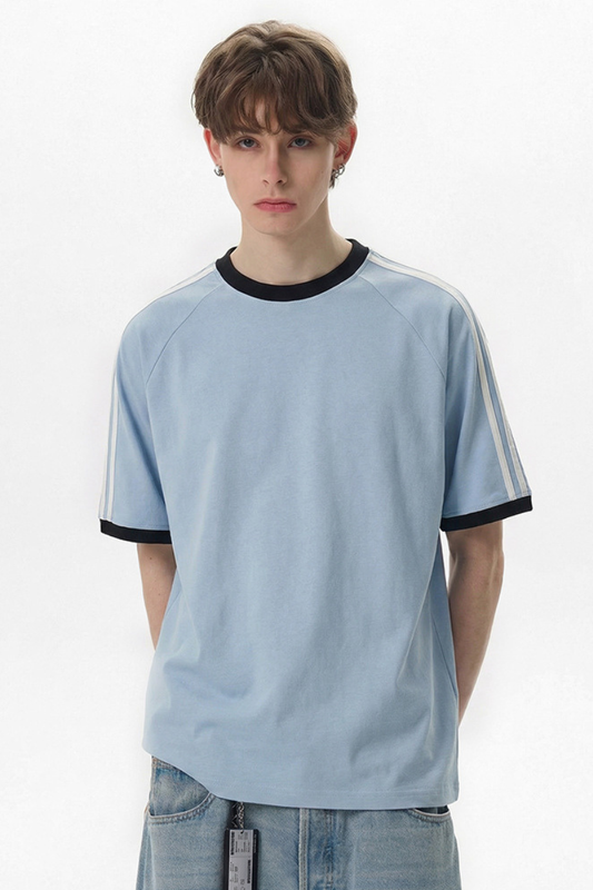 Men's Summer Retro Side 3-Stripes Contrast Loose Fit T-Shirt
