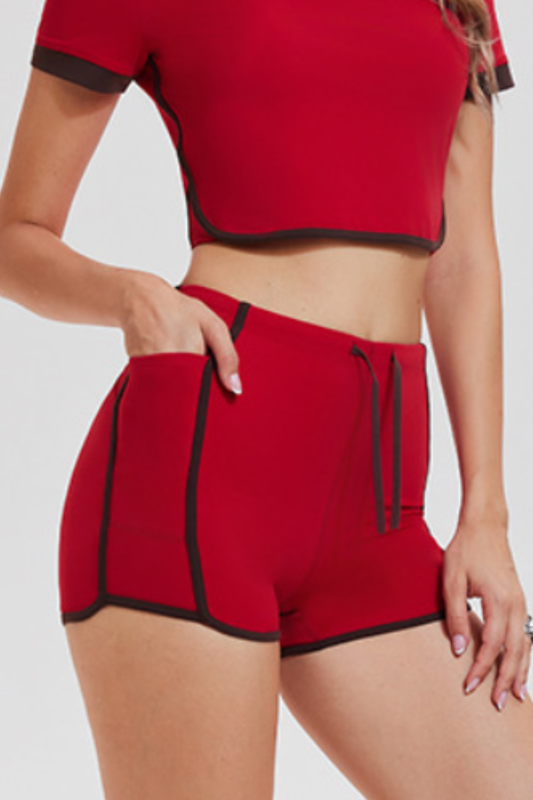 Women's Contrast Trim Drawstring Side Pocket Fitness Shorts
